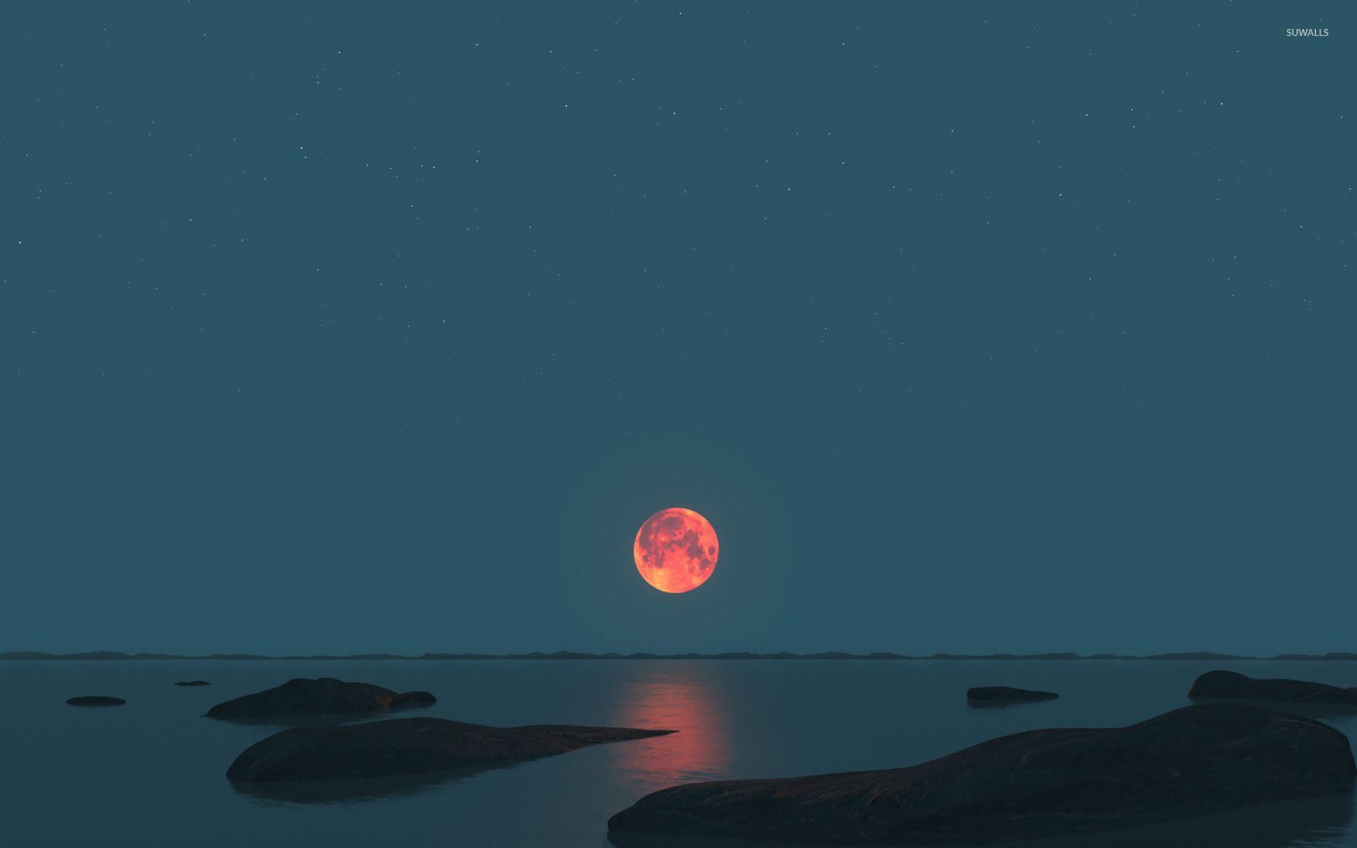 1920x1200 Red moon over the sea wallpaper wallpaper