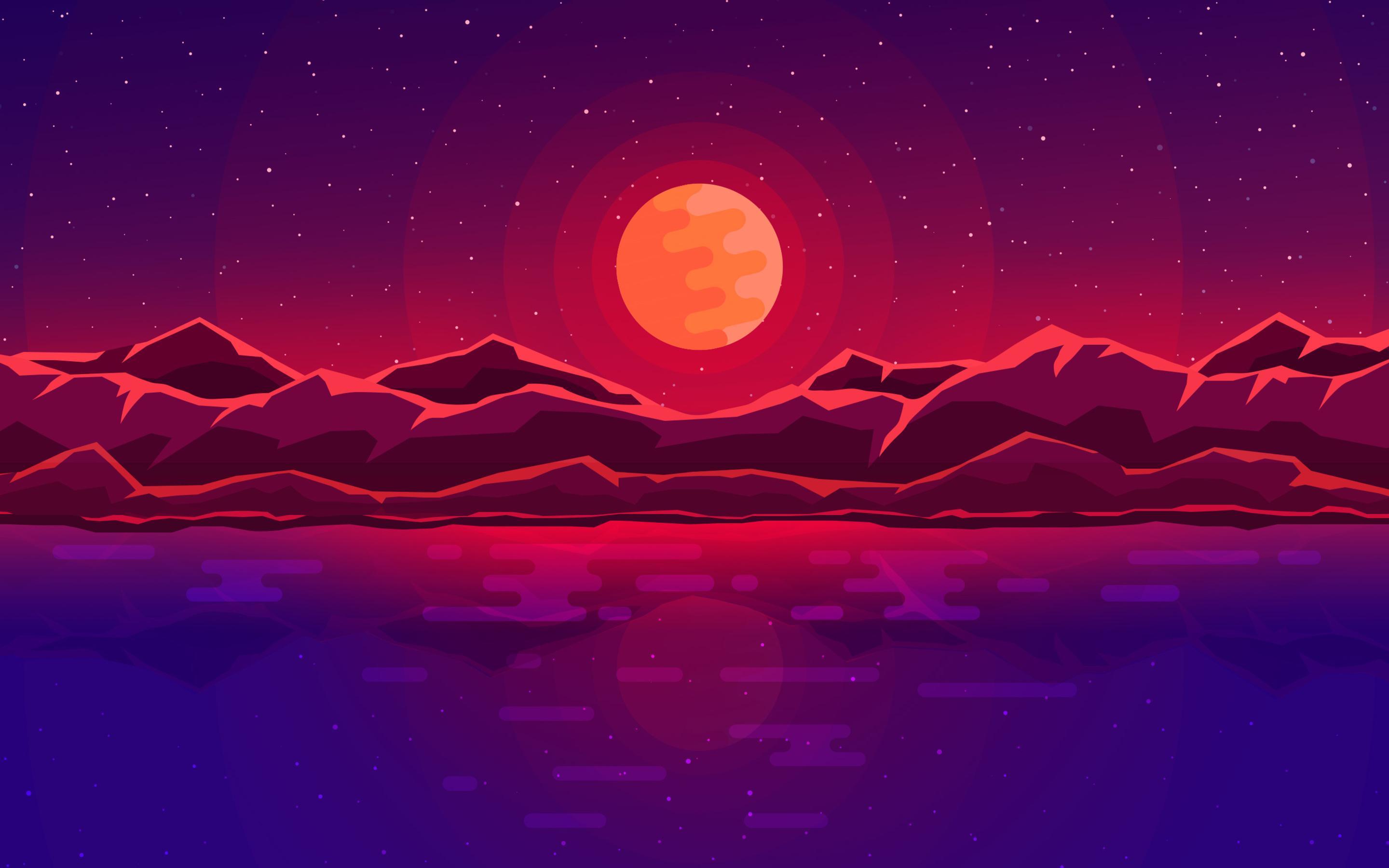 2880x1800 Mountain Moon Nightscape Wallpaper