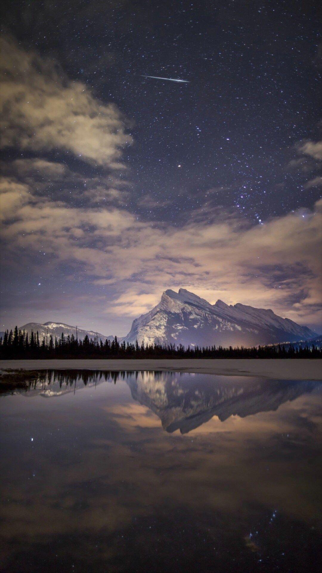 1080x1920 Night Skyview Meteor Mountain Lake Reflection # iPhone #wallpaper