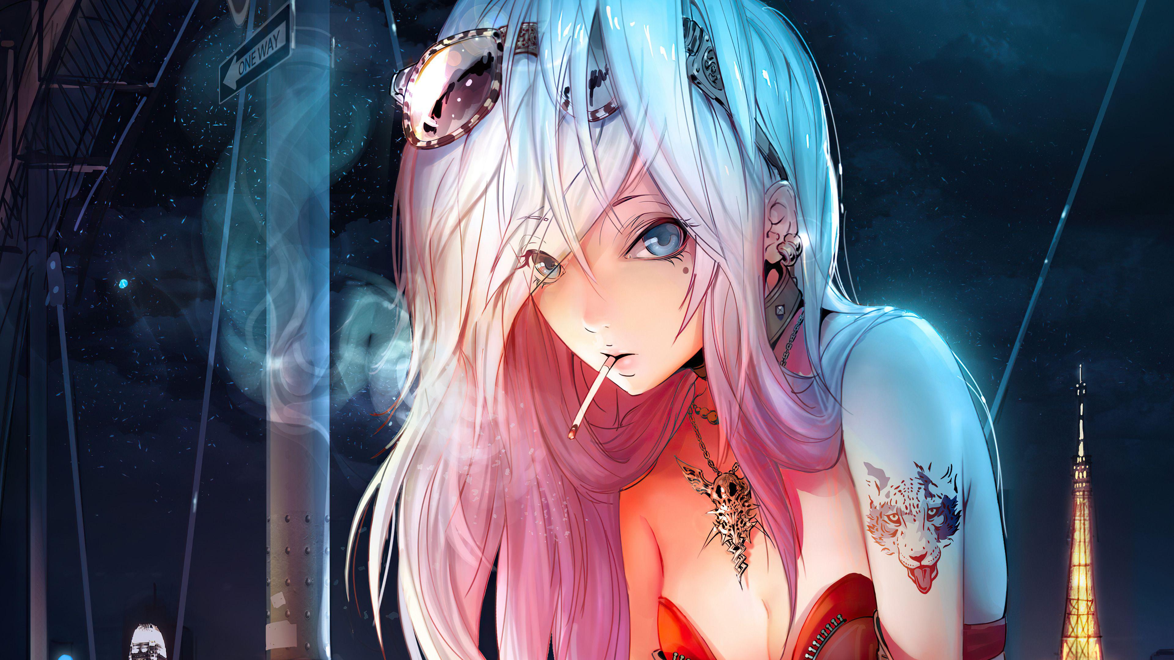 3840x2160 Anime Girl smoking Wallpaper 4k HD