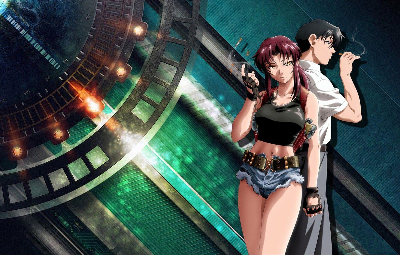 1332x850 Wallpaper Black Lagoon, Revy, girl, gun, smoking, shorts, weapon, anime, boy, couple, tattoo, cigarette, tank top, anime girl, jean shorts, short shorts image for desktop, section сэйнэн