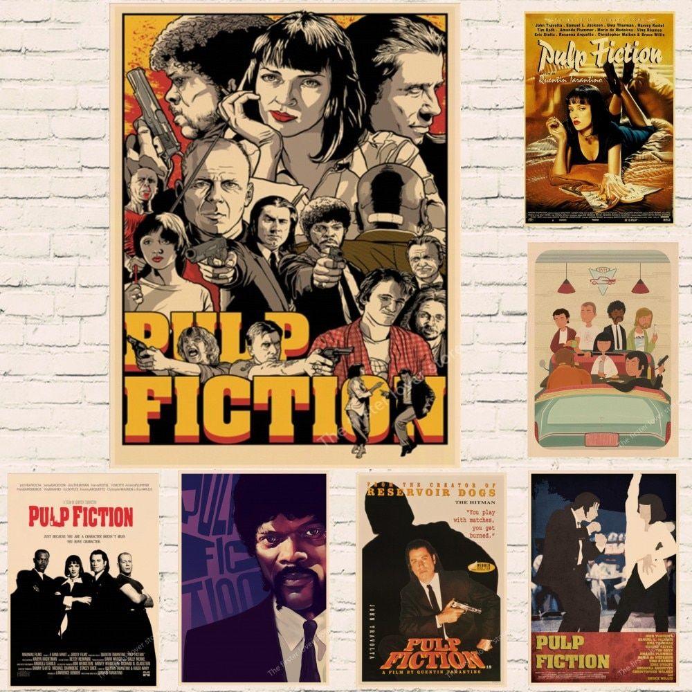 1000x1000 Classic Movie Pulp Fiction retro Kraft Posters Bar Cafe decorative painting wallpaper vintage Decor Quentin Tarantino posters