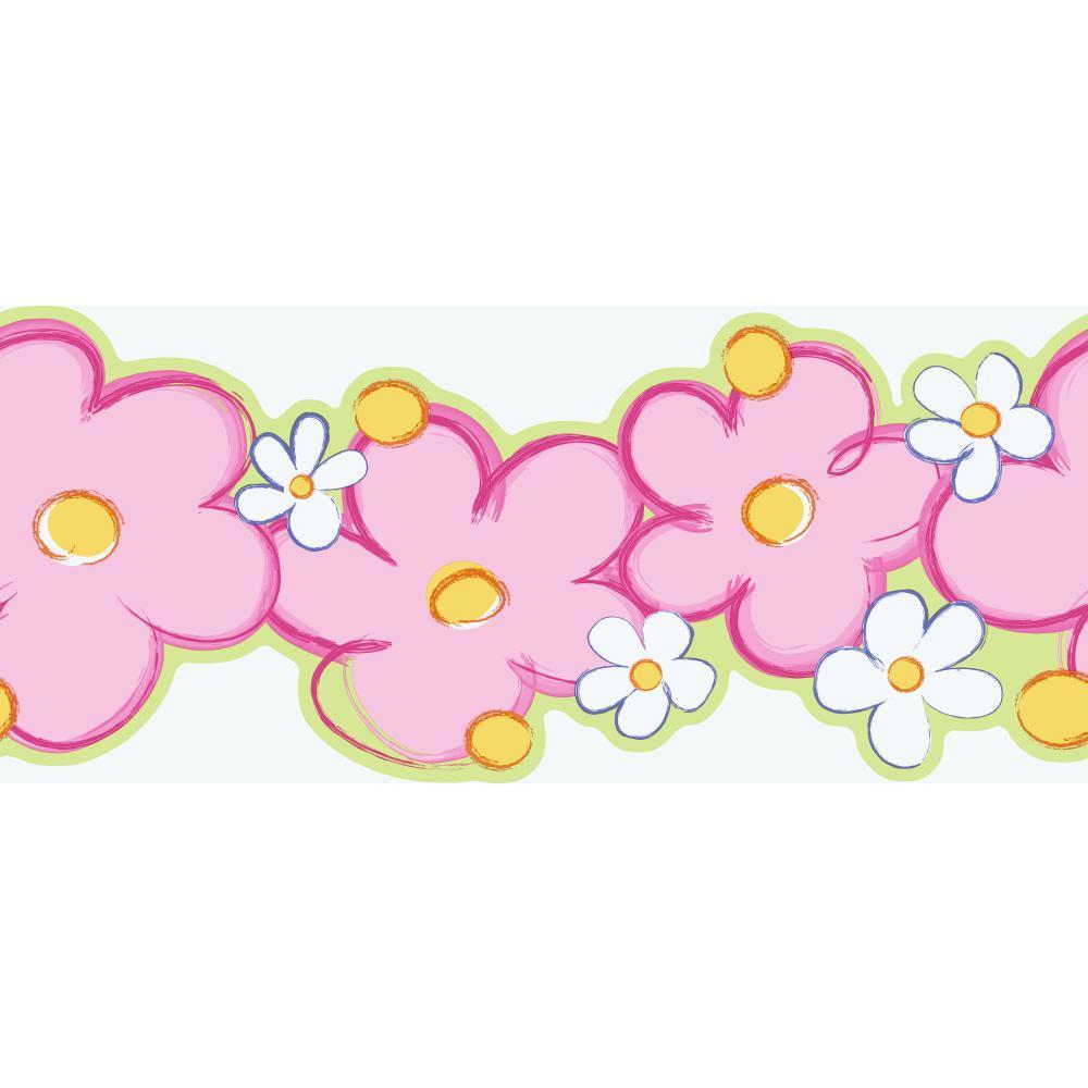 1000x1000 Girl Power 2 Daisy Pink Yellow Border Wallpaper SK6352BPW
