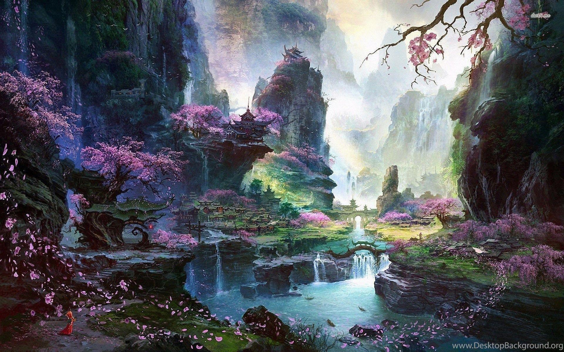 1920x1200 Chinese Town In The Mountains Wallpaper Fantasy Wallpaper Desktop Background