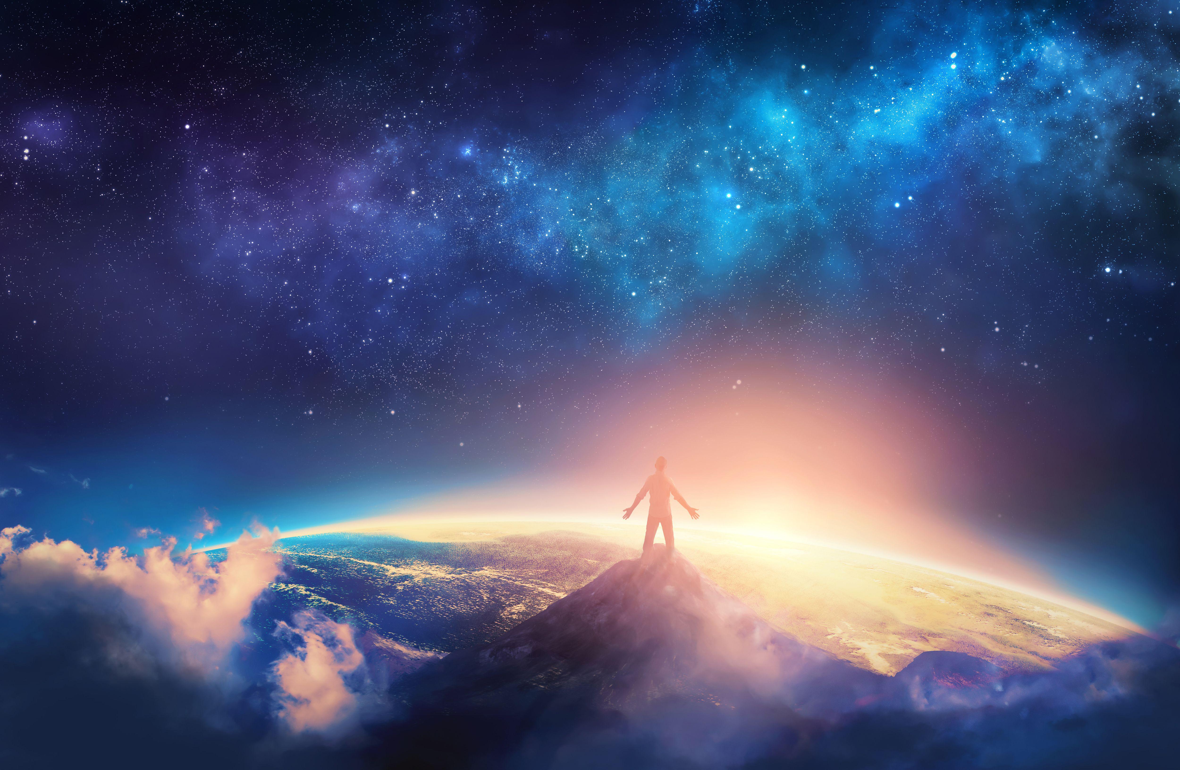 5000x3261 #Mountain top, #Peak, K, #Space, #Standing, #Man. Mocah.org HD Desktop Wallpaper