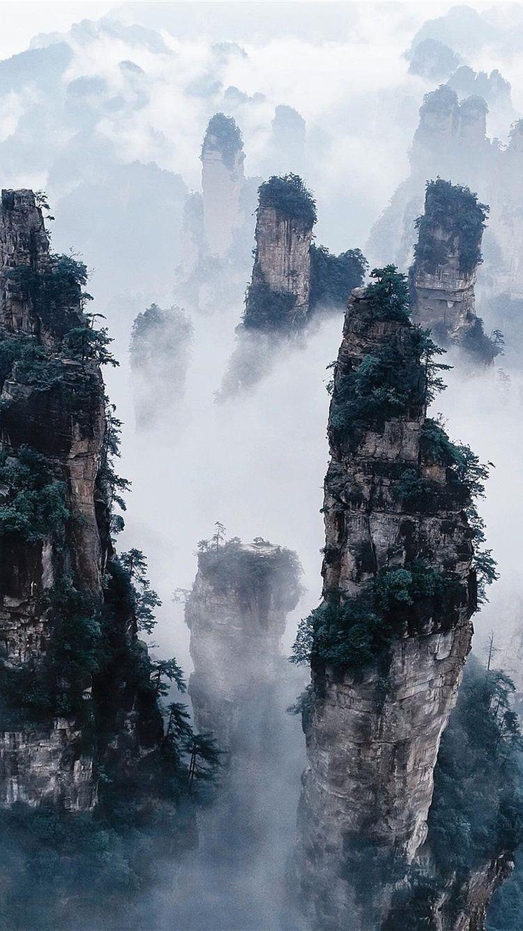 750x1334 Wallpaper Zhangjiajie National Forest Park, China, cliffs, mountains, fog 1920x1440 HD Picture, Image