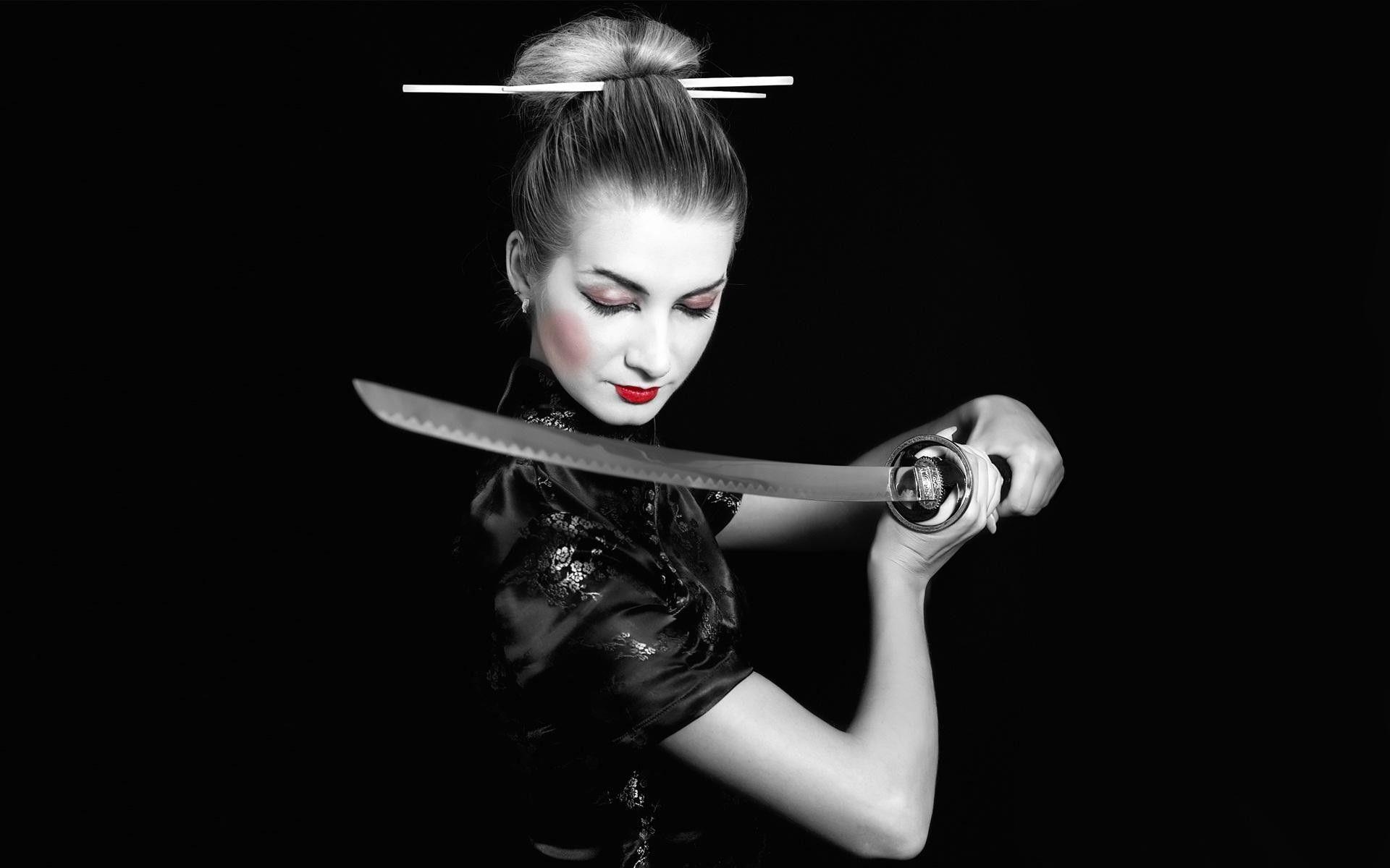 1920x1200 Fantasy Geisha Girls. Geisha with a samurai sword Wallpaper