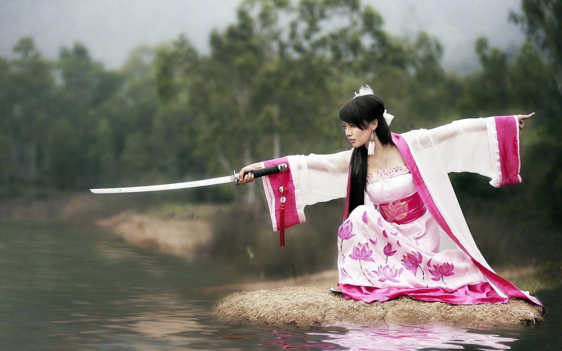 1920x1200 Download Girl, Samurai, Sword 1680x1050 Resolution, Full HD Wallpaper