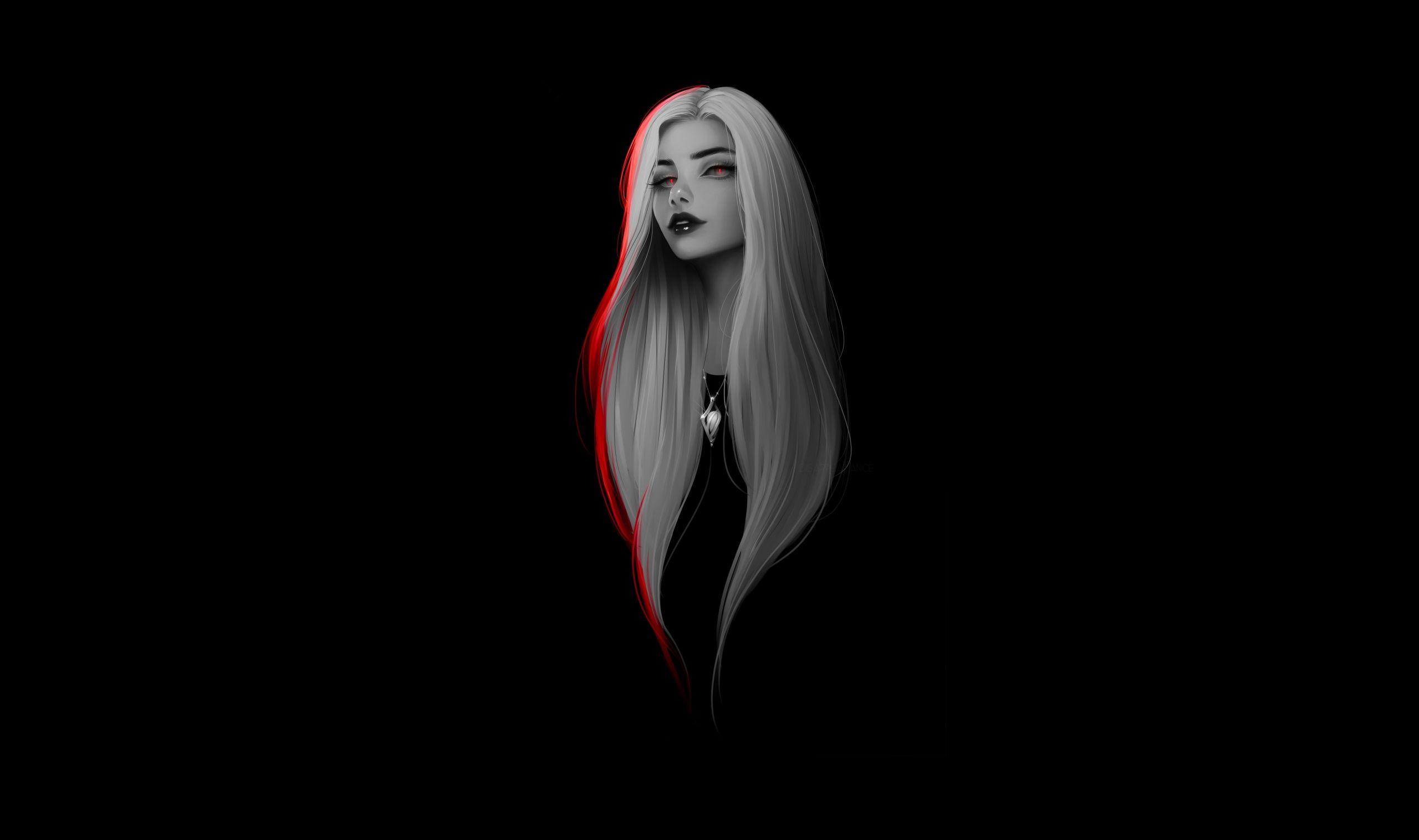 2560x1515 Women White Long Hairs Dark Minimalism Wallpaper and Background Image