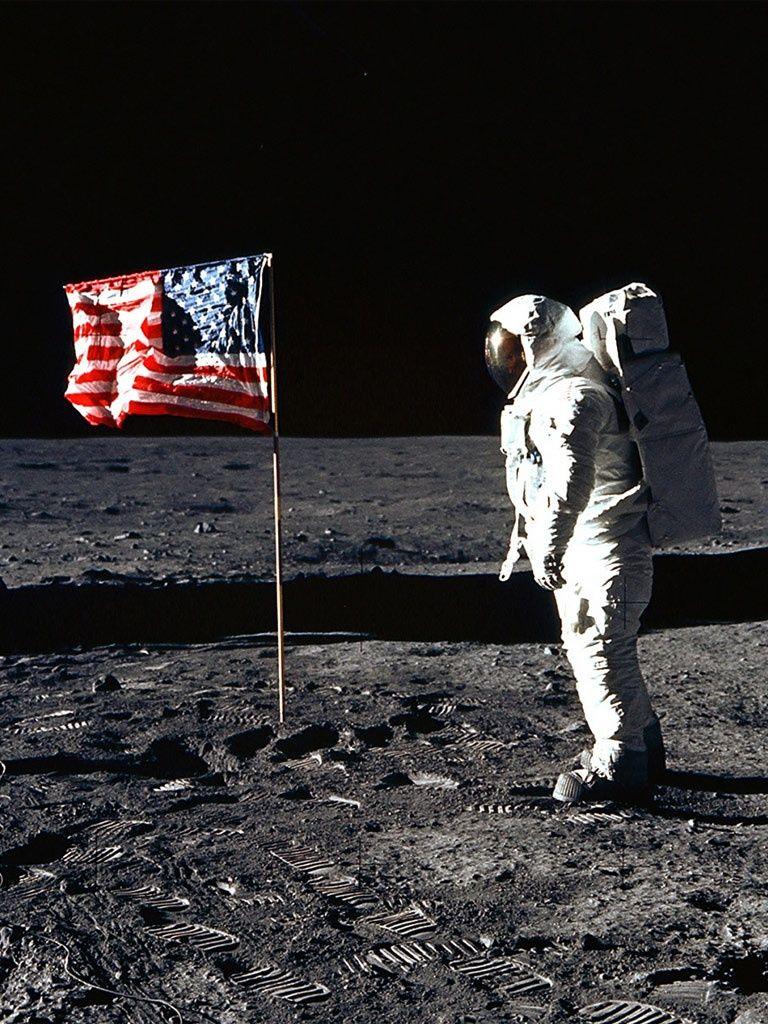 768x1024 Space Flag On The Moon iPhone HD Wallpaper Free