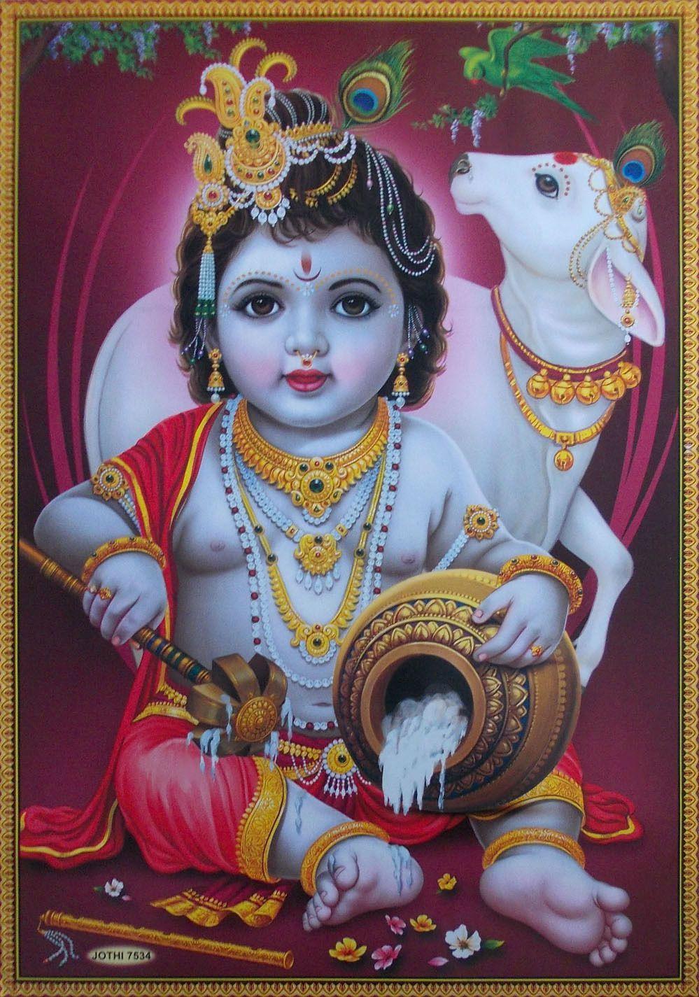 999x1425 Baby Lord Krishna, Con bò thần thánh - POSTER (Kích thước lớn 20x30 inch) ĐỂ BÁN • $ 6,75 • Xem ảnh!  Đảm bảo lại tiền.  Bal krishna, hình nền Krishna, tượng Krishna