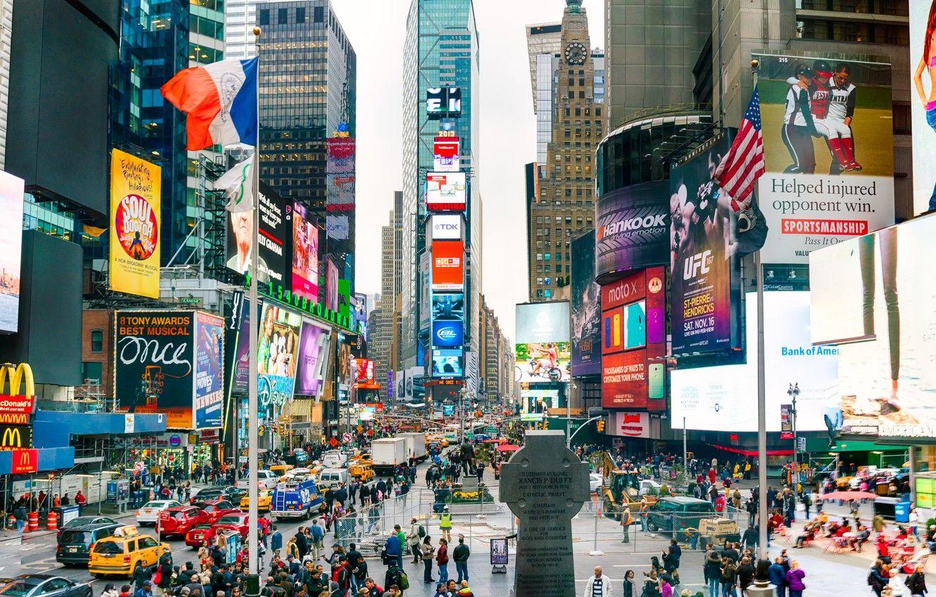 1332x850 Wallpaper colors, USA, cars, New York, Manhattan, NYC, New York City, spectrum, people, signs, Times Square, traffic, America, vehicles, billboards, logos image for desktop, section город