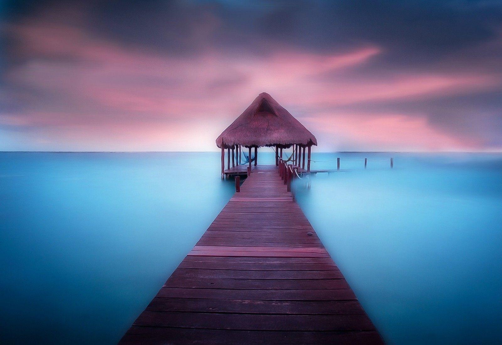 1600x1100 nature, Landscape, Sunrise, Calm, Walkway, Hammocks, Sea, Beach, Morning, Clouds, Mexico, Tropical Wallpaper HD / Desktop and Mobile Background