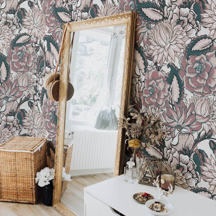 900x900 Floral boho wallpaper for baby nursery interior