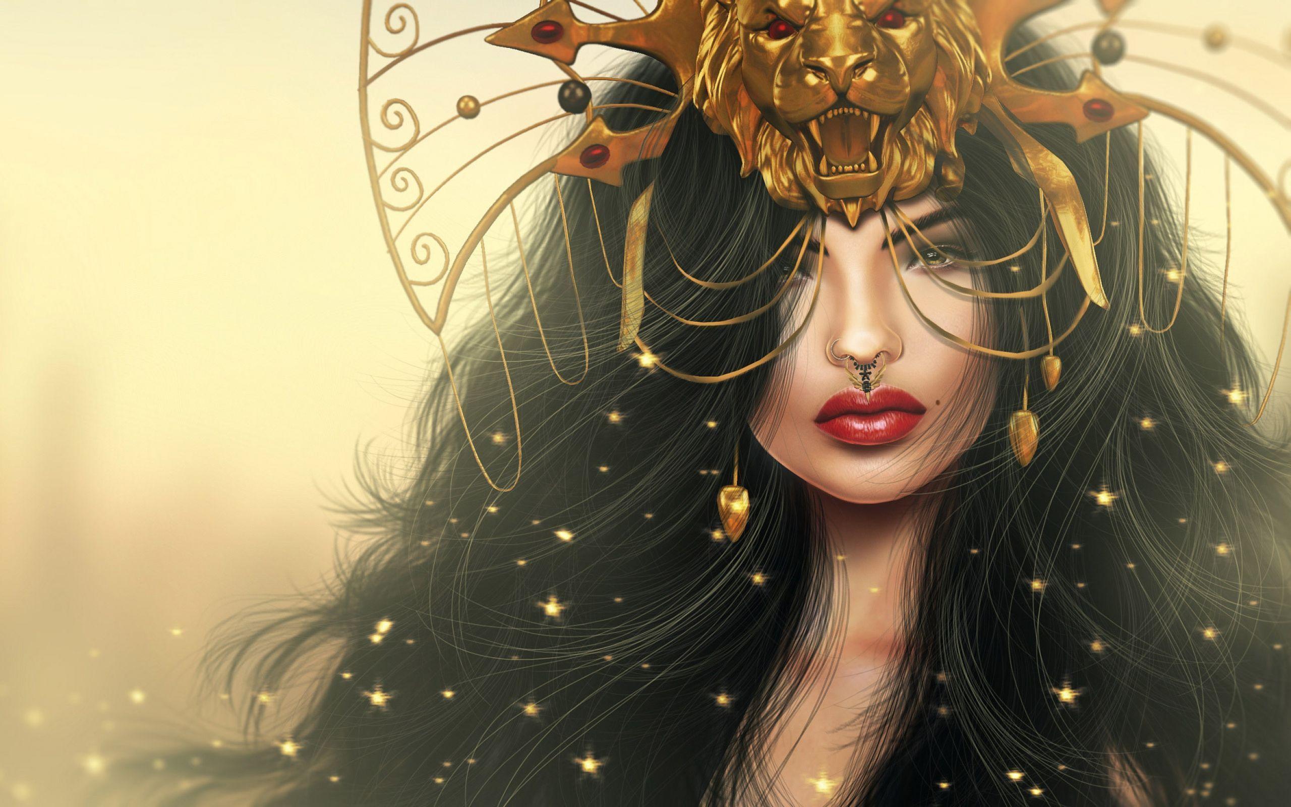 2560x1600 Download Wallpaper 2560x1600 Girl, Mask, Lion, Makeup, Art