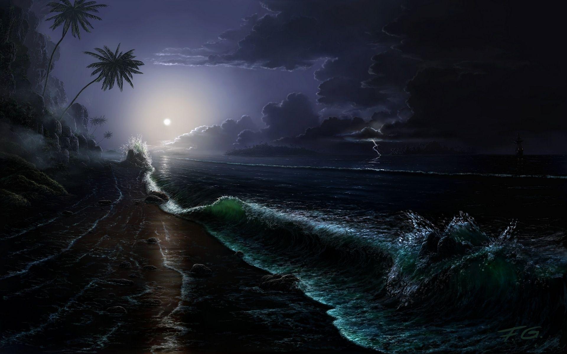 1920x1200 Night Beach wallpaper. Night Beach
