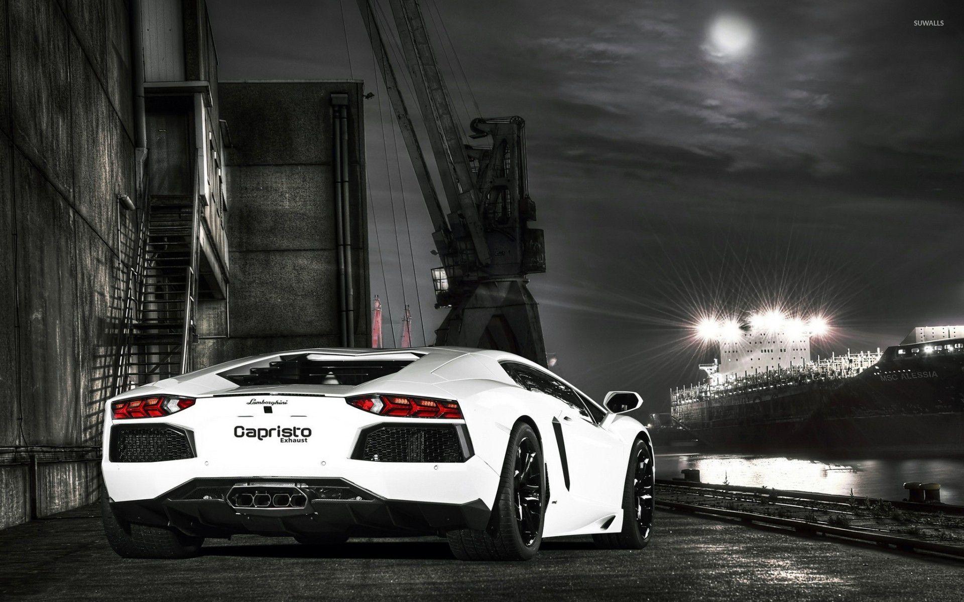 1920x1200 Back view of a Lamborghini Aventador with Capristo Exhaust wallpaper wallpaper