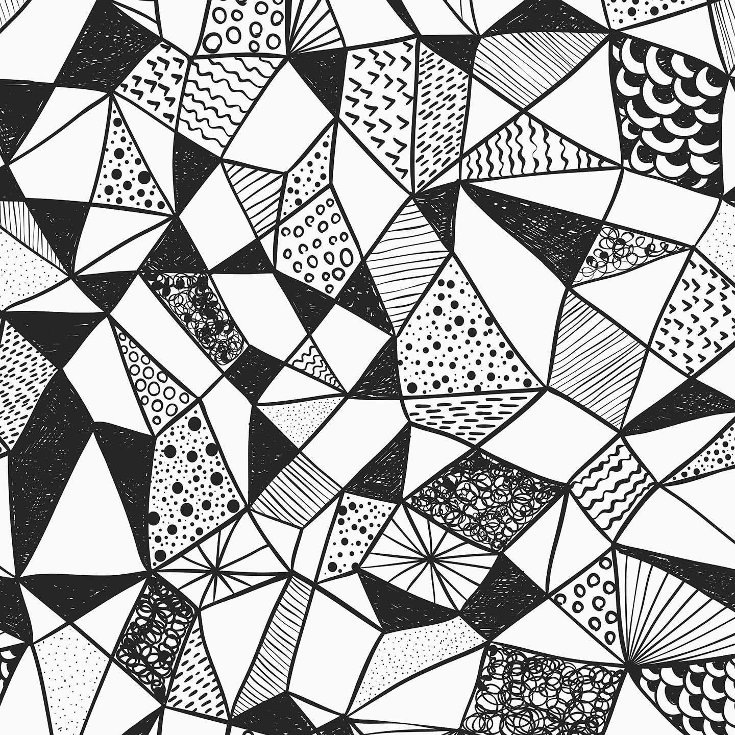 1440x1440 Geometric Shapes Wallpaper for Walls, Contemporary Black & White Mural
