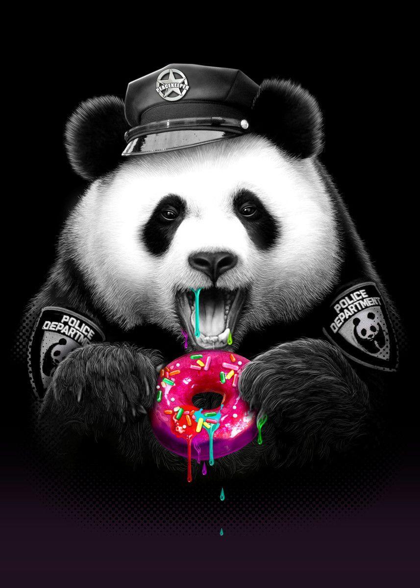 857x1200 PANDA LOVES DONUT' Metal Poster Print Lawless. Displate. Panda art, Panda wallpaper, Panda artwork