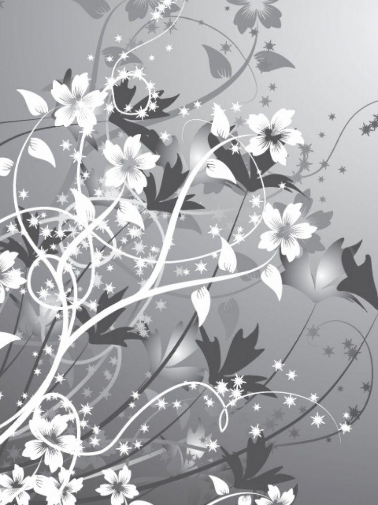 768x1024 White & Gray Flowers Abstract iPad mini wallpaper