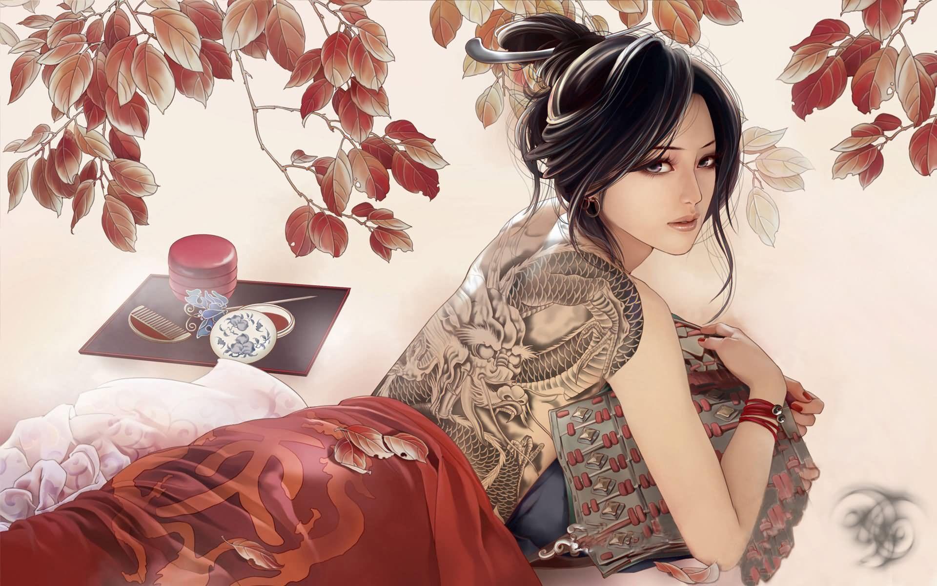 1920x1200 Geisha Girl Tattoo Design Art loversiq