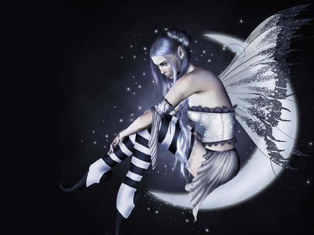 1024x768 Gothic Fairy Image Wallpaper HD Background Moon HD Wallpaper