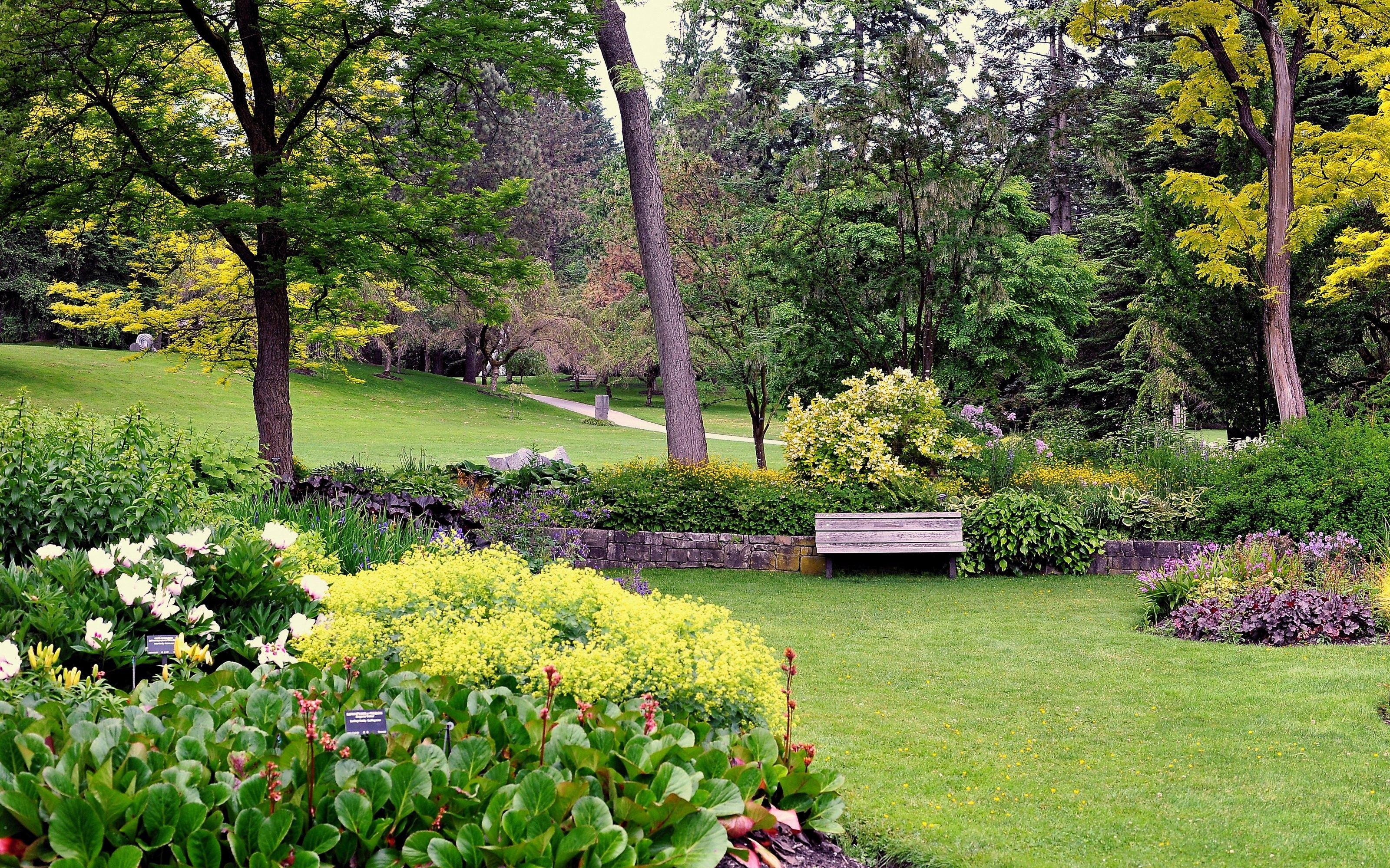 3200x2000 Bench, Amazing, colourful, Trees, Garden, Landscape Wallpaper, canada, Botanical, Gardens, Lawn, Nature Mobile Wallpaper, Vandusen, Shrubs