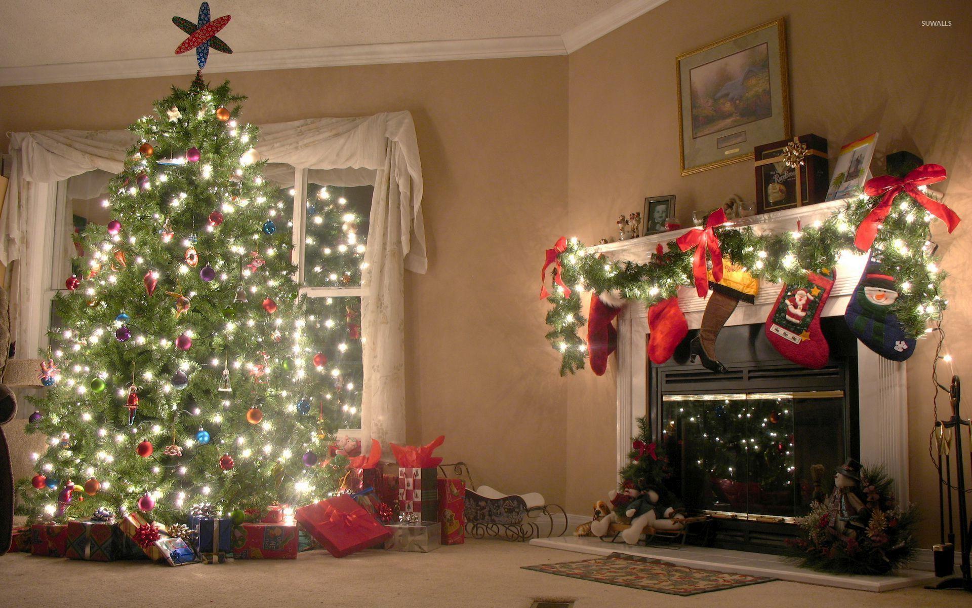 1920x1200 Bright white lights in the Christmas tree wallpaper wallpaper