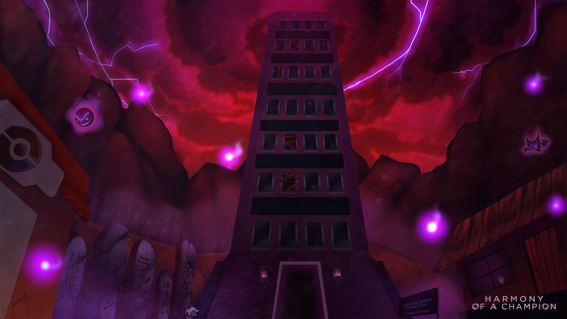 1920x1080 Ghastly, Haunter, Town, Lavender town, Pokémon, Cubone, Lightning, Tower Wallpaper HD / Desktop and Mobile Background