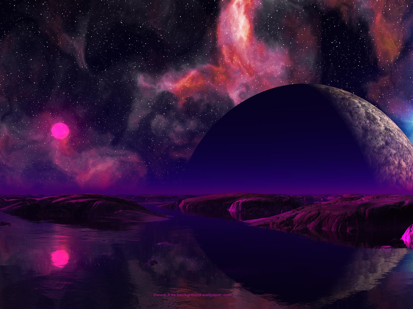 1600x1200 Pink Sun Over Water Planet Space Desktop Wallpaper