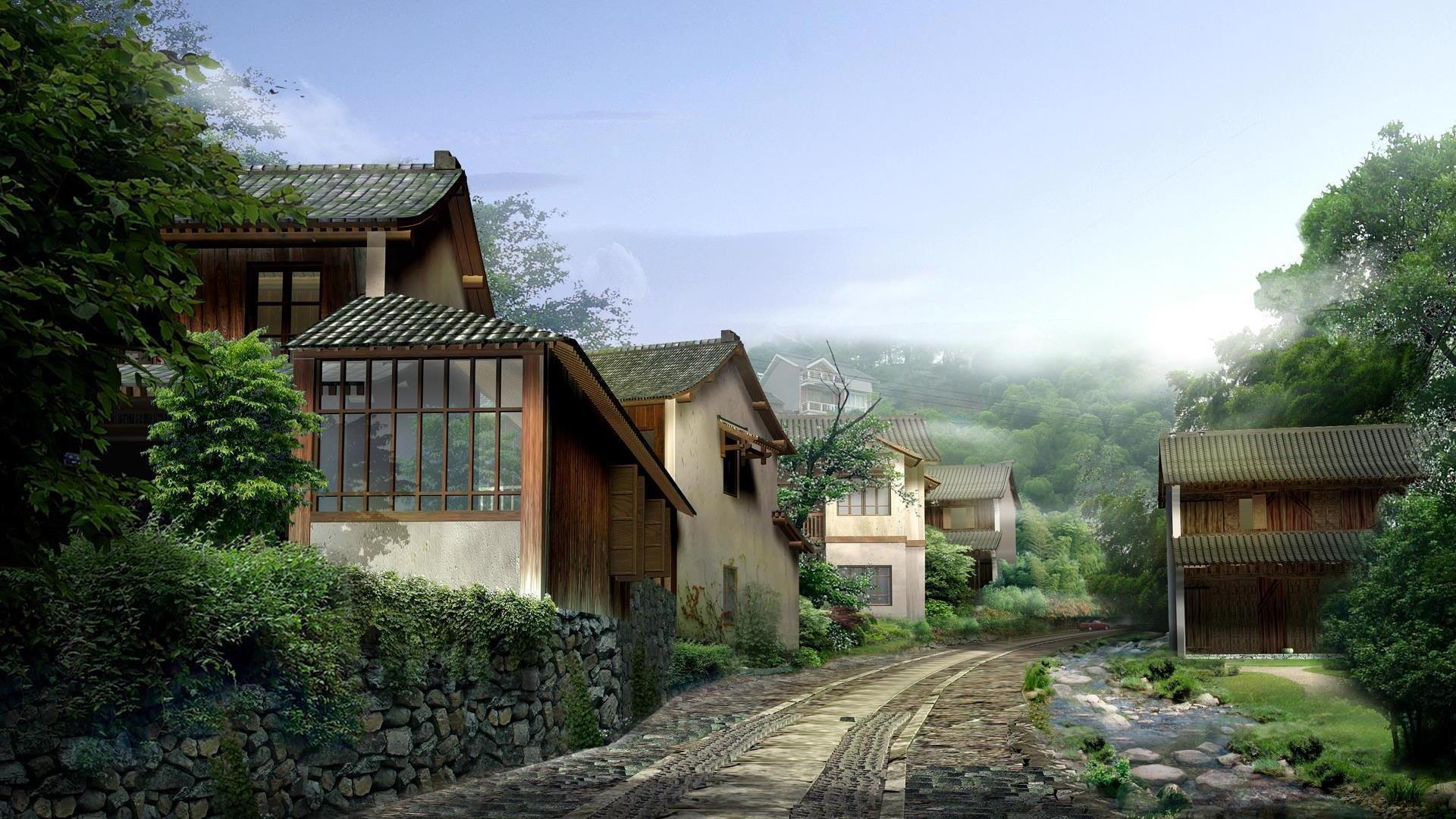 1920x1080 Asian village. Super Wallpaper for Android