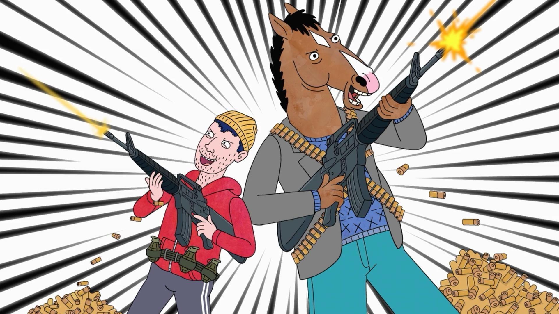 1920x1080 BoJack and Todd with guns Wallpaper Horseman Wallpaper