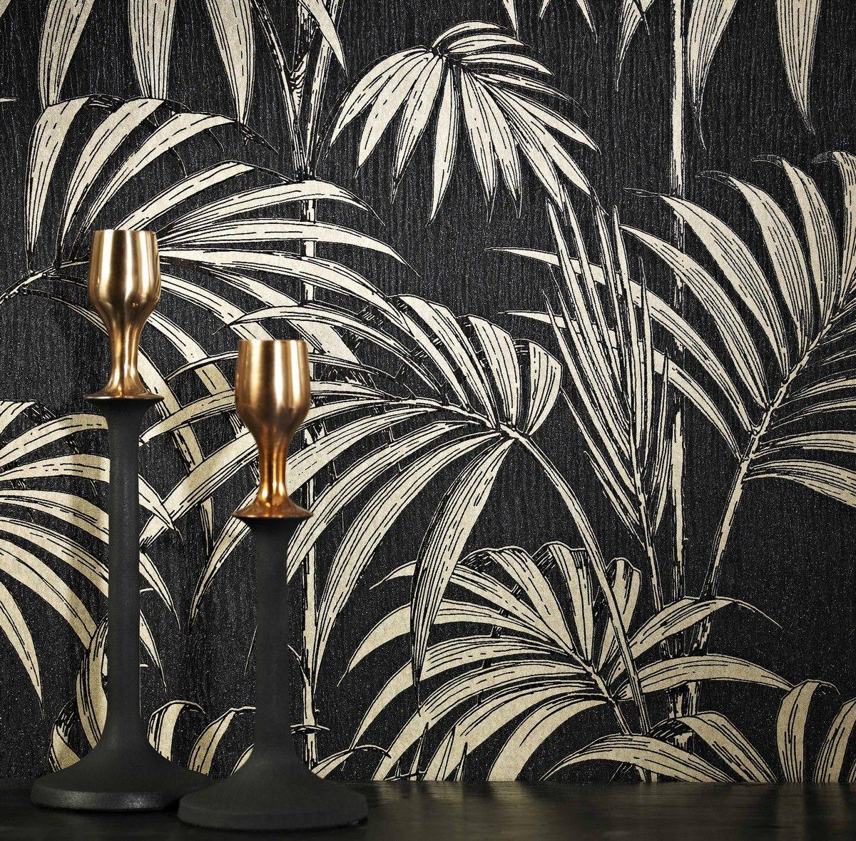 1200x1179 Honolulu Palm Black / Gold Glitter Wallpaper. Graham & Brown