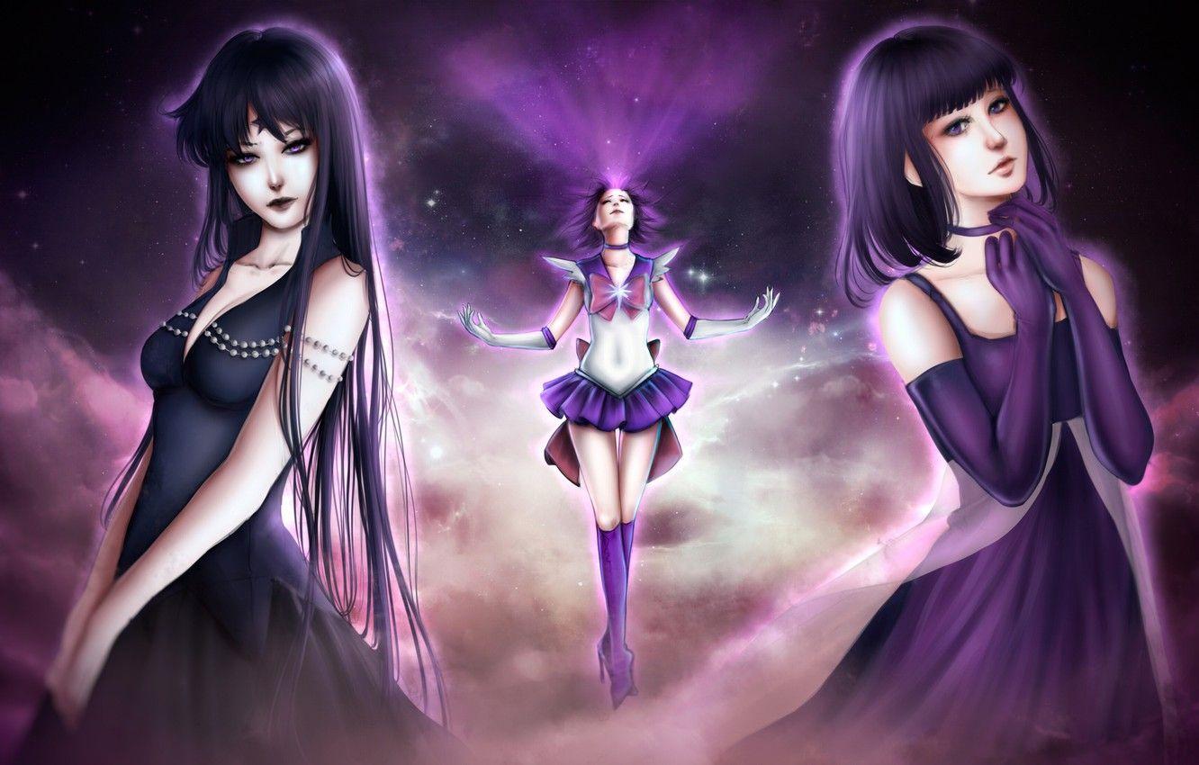 1332x850 Wallpaper the sky, girl, stars, form, bow, bishoujo senshi sailor moon, sailor saturn, tomoe hotaru image for desktop, section прочее