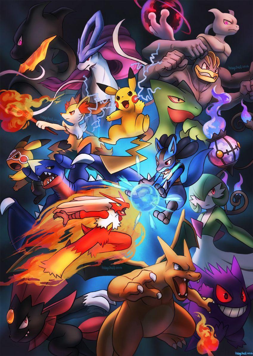 850x1194 blaziken braixen chandelure charizard everyone garchomp gardevoir gengar haychel highres lucario luchador macham. Cool pokemon wallpaper, Pokemon mewtwo, Pokemon