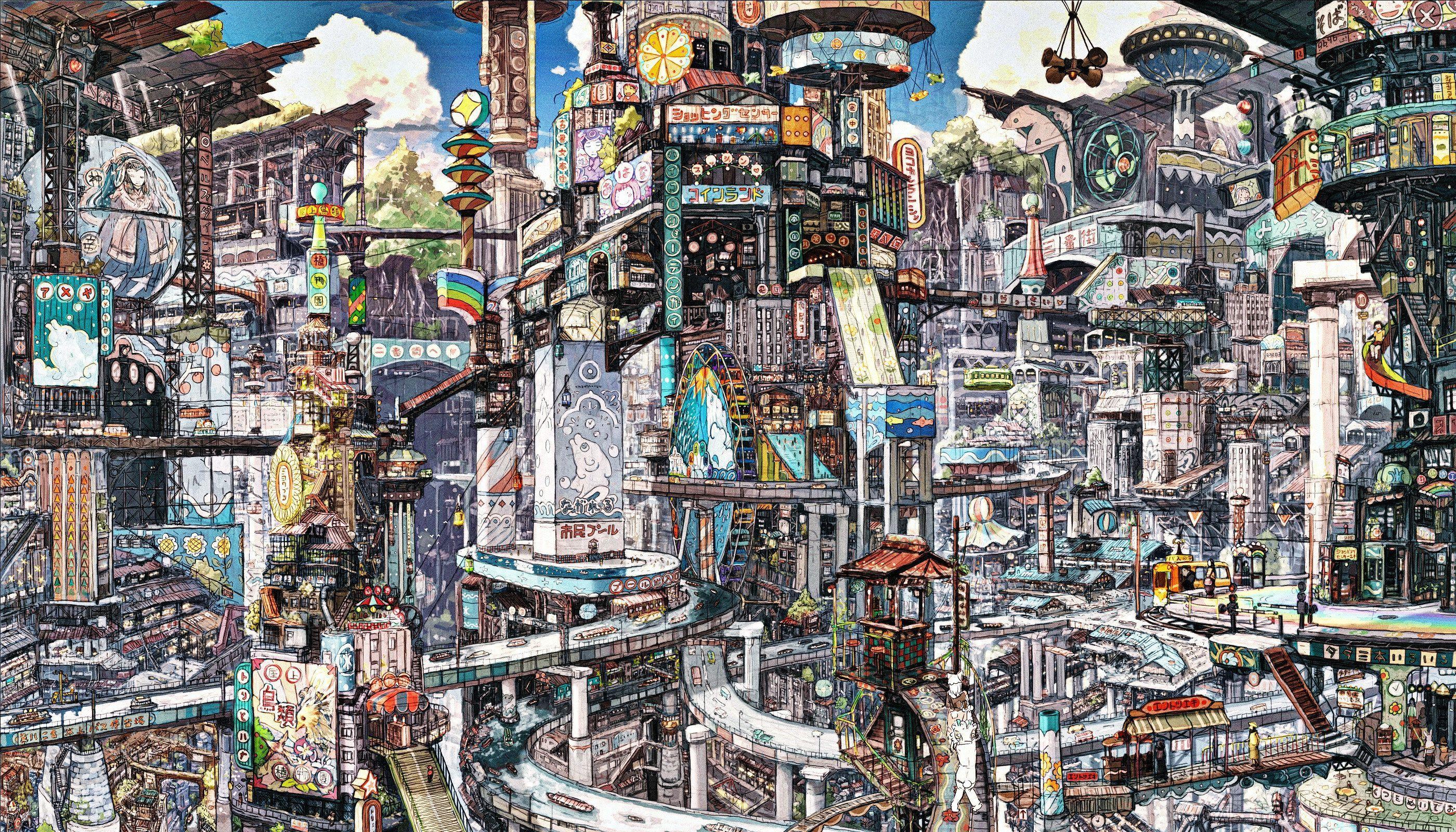 2800x1600 Anime Cityscape Wallpaper. Art Design. Anime Scenery