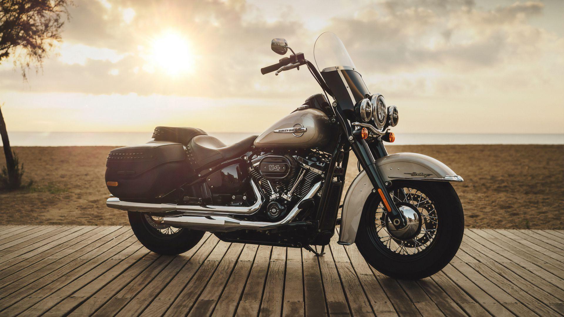 1920x1080 Download Wallpaper 1920x1080 Harley Davidson, Motorcycle, Bike, Side View, Shore, Horizon Full Hd, Hdtv, Fhd, 1080p HD Background