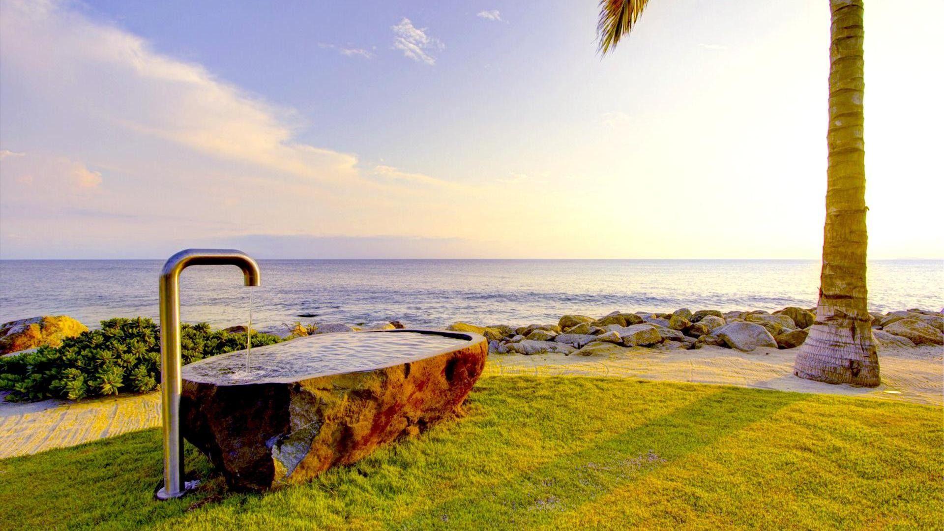 1920x1080 Shore Trough Tropical Bath Seashore Lovely Sea Ready Summer Palm