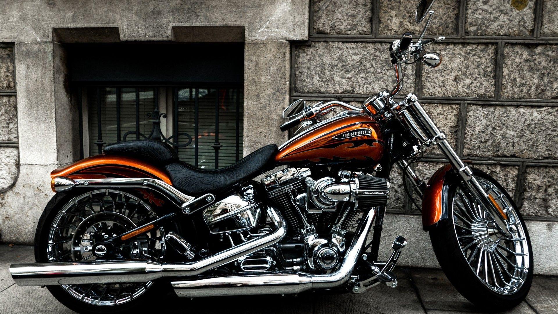 1920x1080 Download 1920x1080 Harley Davidson, Motorcycle, Side View, Orange Wallpaper For Widescreen
