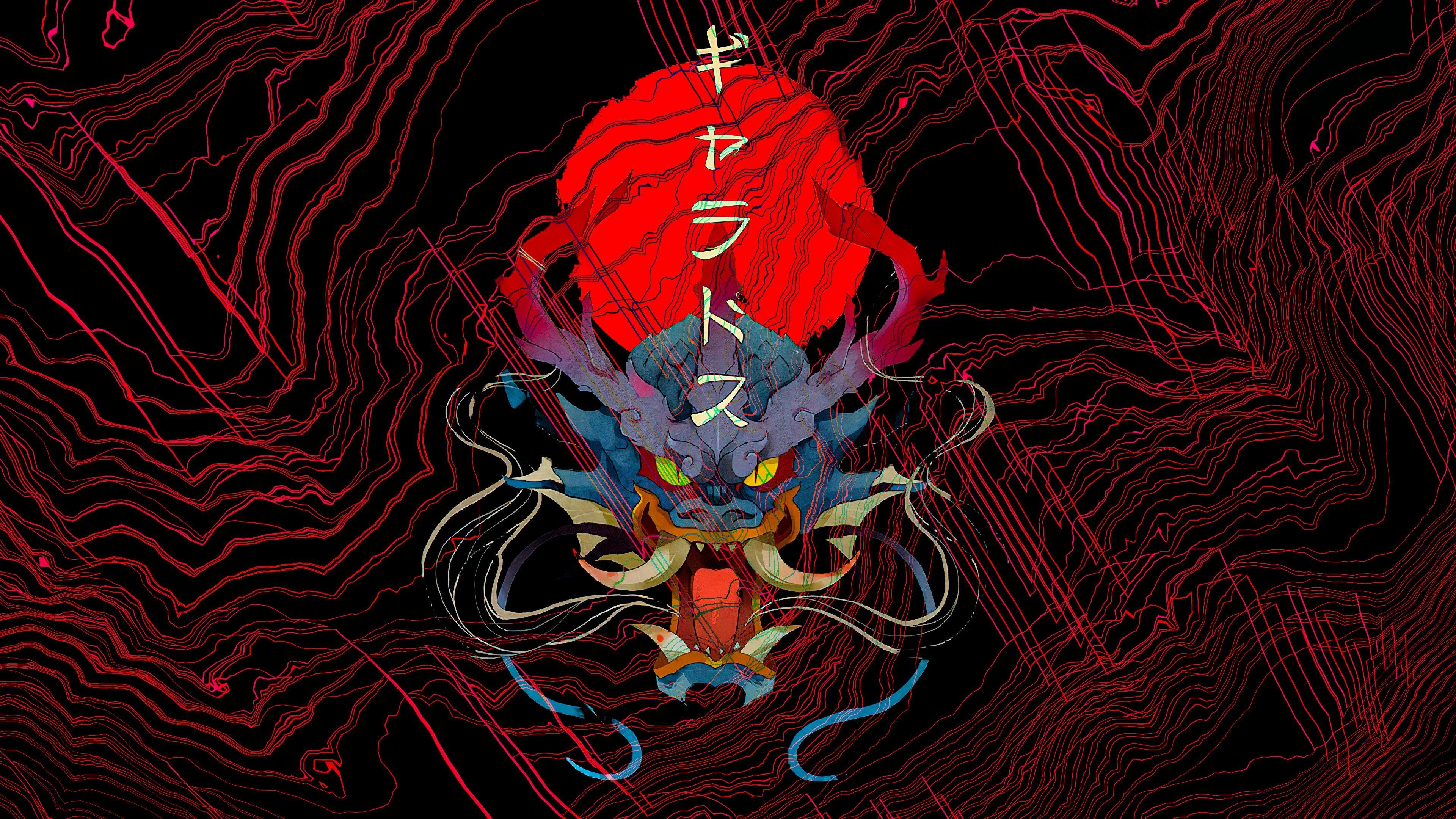 3840x2160 Was playing around with a Gyarados oni art work I found and merged it with my current wallpaper