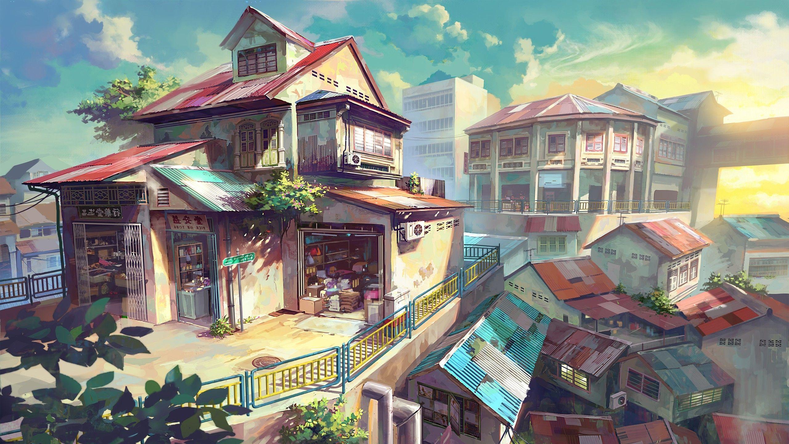 2560x1440 city, House, Anime, Malaysia Wallpaper HD / Desktop and Mobile