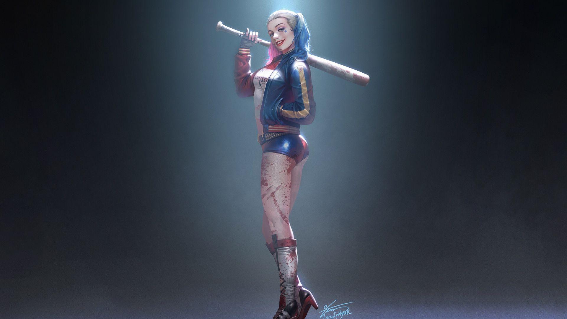 1920x1080 Download DC villain, Harley Quinn, art wallpaper, 1920x Full HD, HDTV, FHD, 1080p