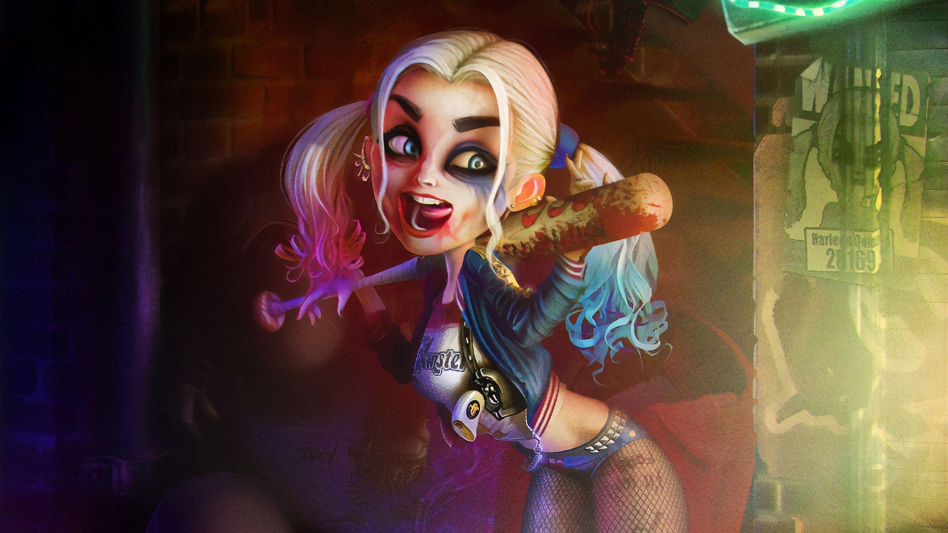 1920x1080 Wallpaper Of Baseball Bat, Chibi, Dc, Comics, Harley Art Harley Quinn