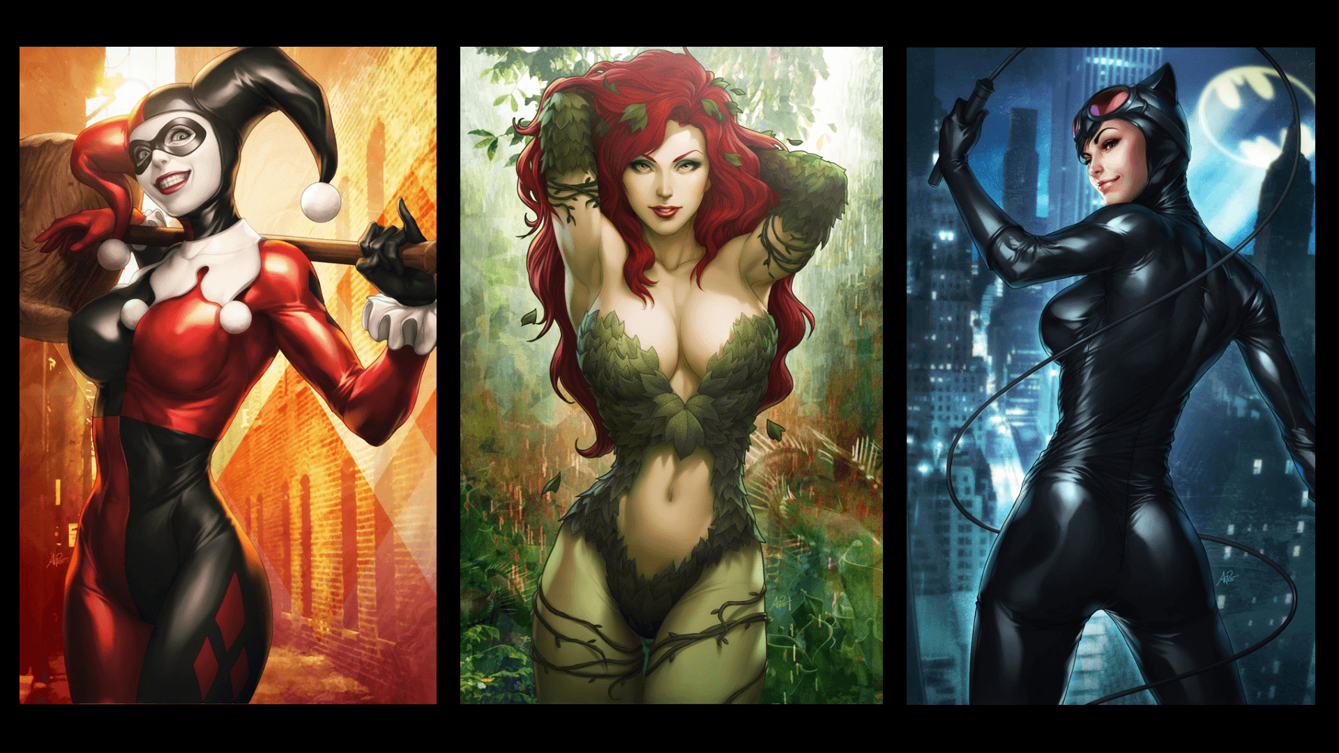 1920x1080 Catwoman Dc Comics Harley Quinn Poison Ivy Wallpaper:1920x1080