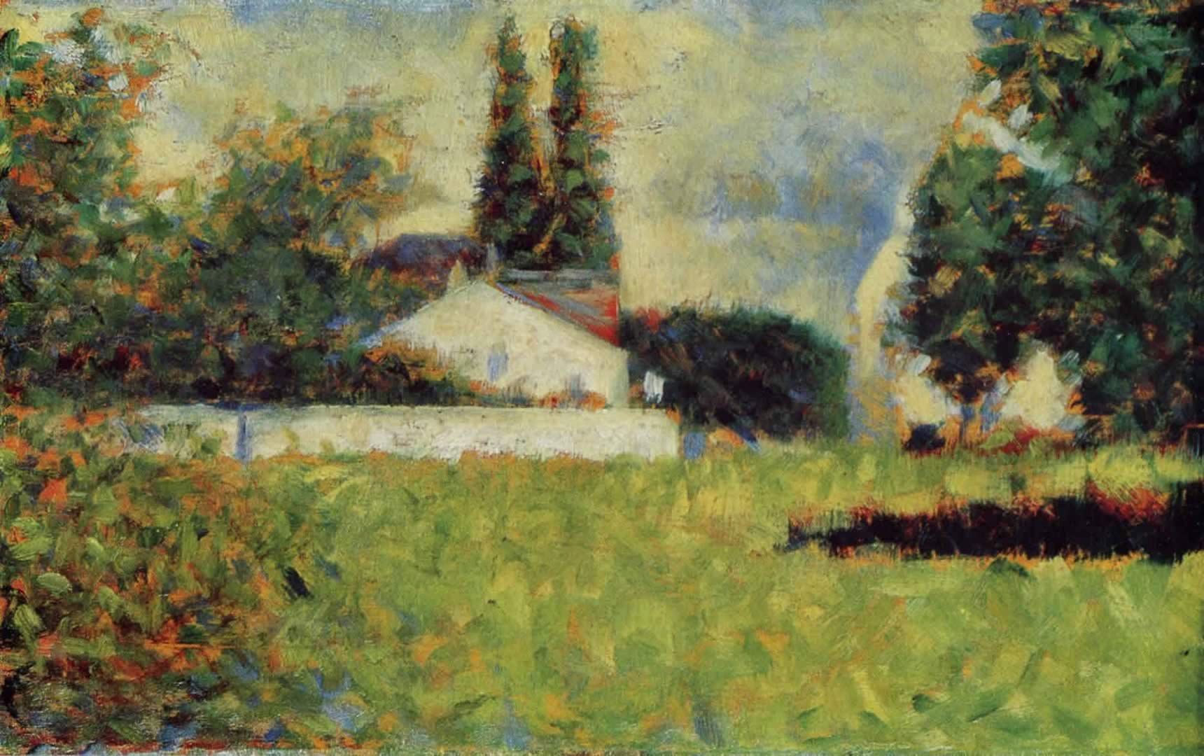 1720x1080 House Among Trees Seurat Wallpaper Image