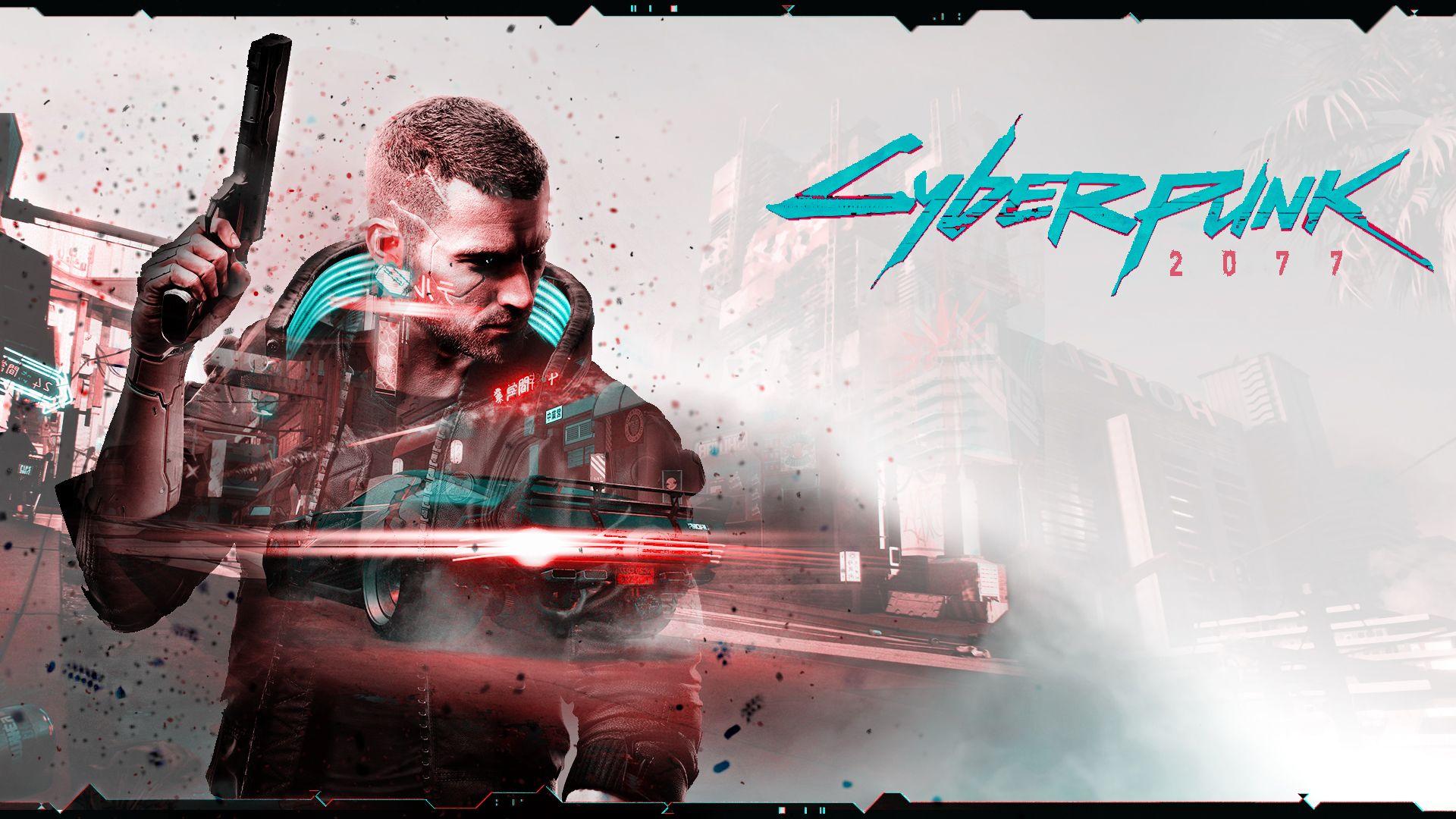 Download wallpaper 1366x768 game art, cyberpunk 207, video game, man with  gun, tablet, laptop, 1366x768 hd background, 26005