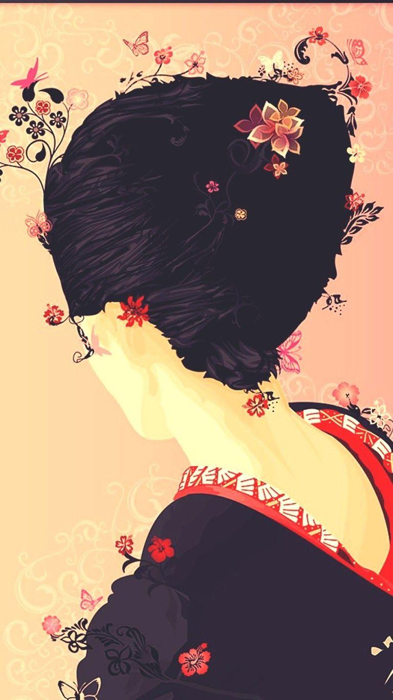 768x1366 Japanese Geisha Illustration Cherry Blossom Android Wallpaper