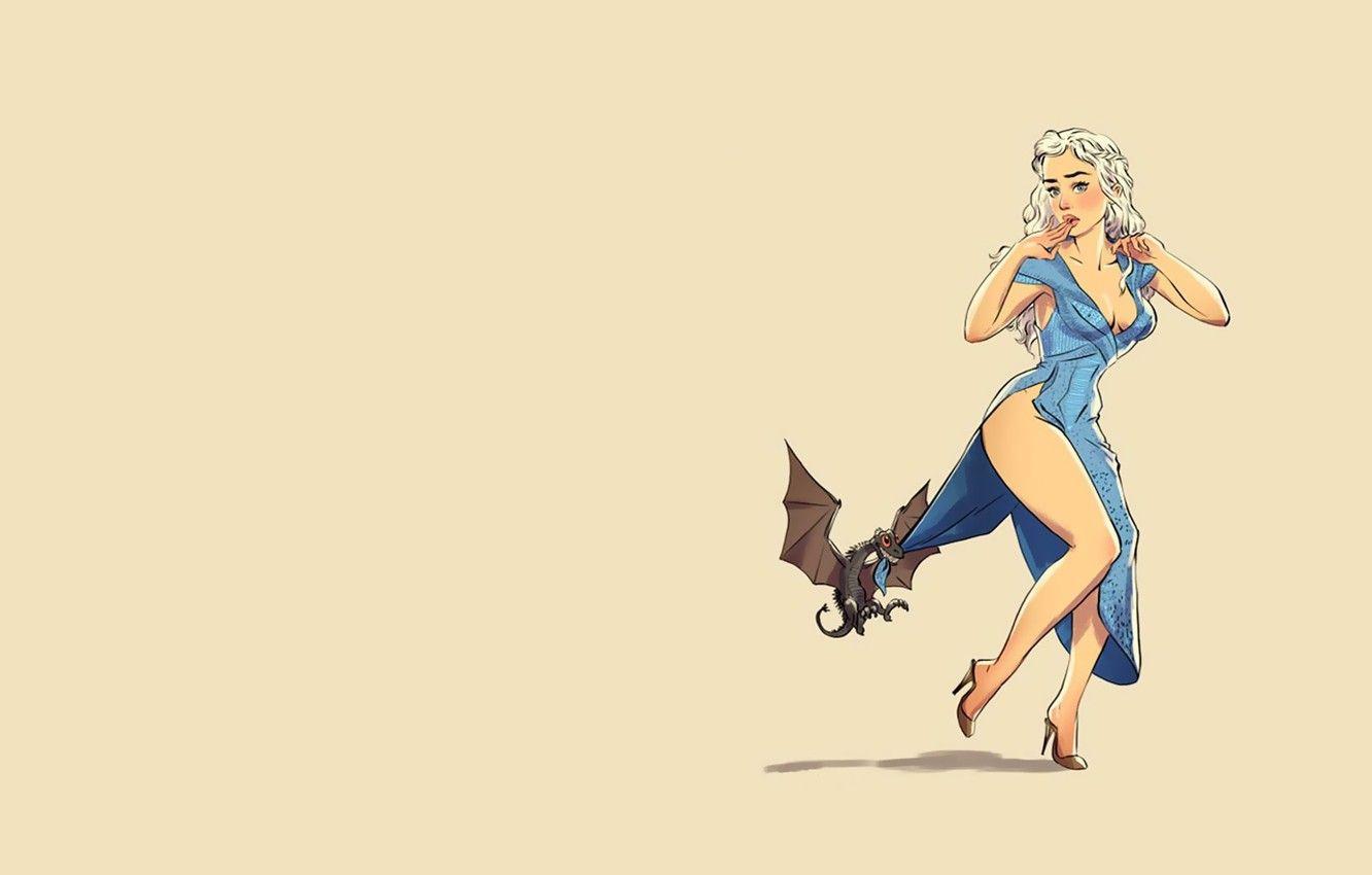 1332x850 Wallpaper fantasy, vintage, pinup, minimalism, background, dragon, Game of Thrones, Daenerys Targaryen, tv series, pinup models image for desktop, section минимализм