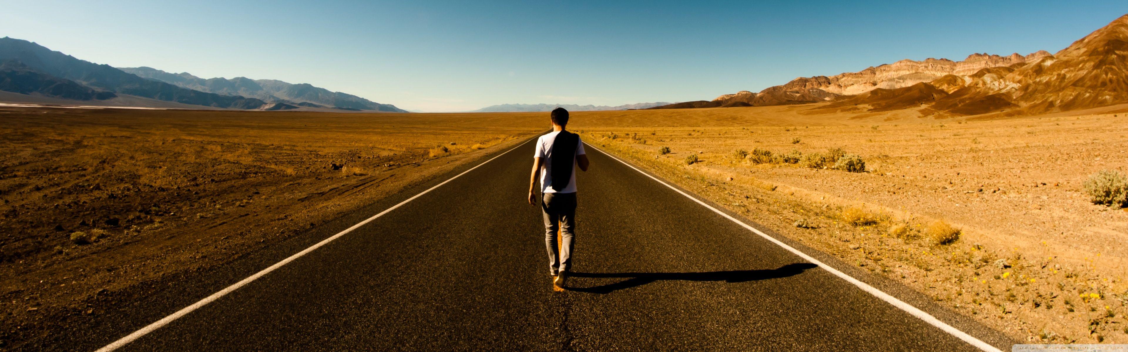 3840x1200 Man On The Road Ultra HD Desktop Background Wallpaper for : Multi Display, Dual Monitor : Tablet