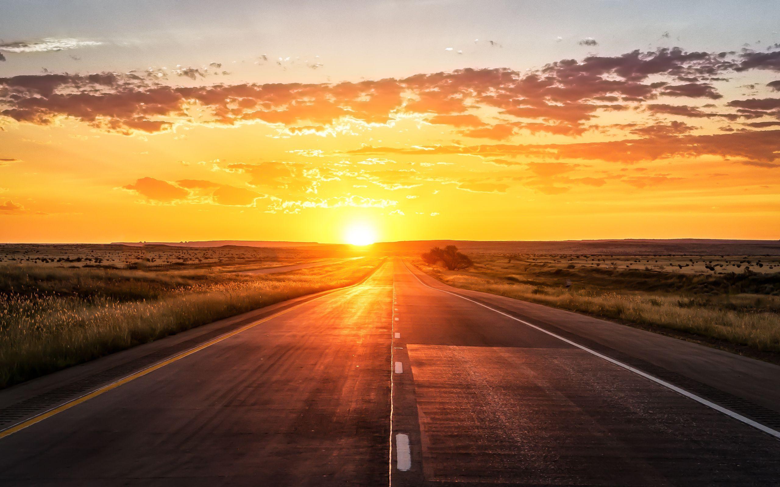 2560x1600 Road HD Sunset Background Wallpaper